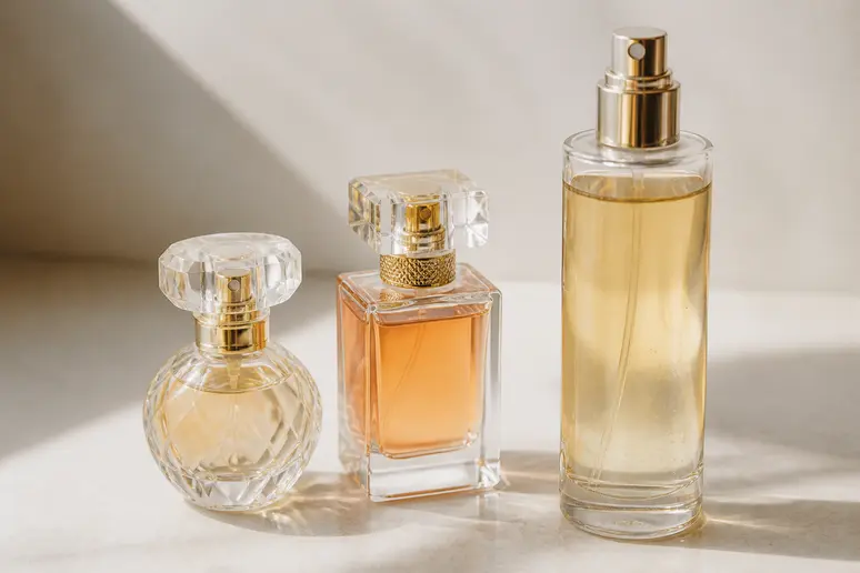 Flacons de parfum et de brume parfumée pour montrer la différence de concentration et de composition des produits.