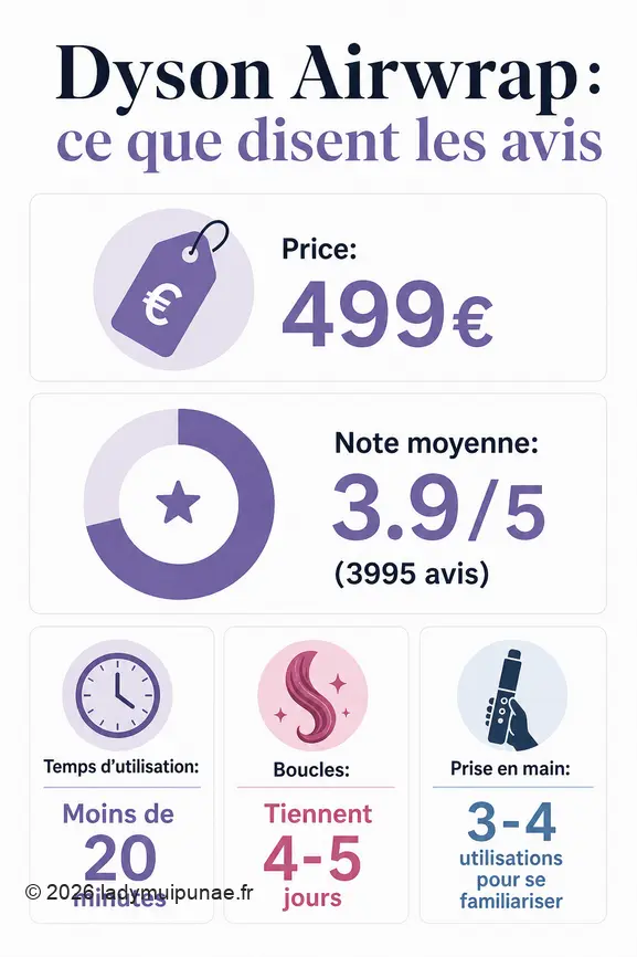 Synthèse des avis sur le Dyson Airwrap : prix, note, temps d'utilisation, durée des boucles et apprentissage.