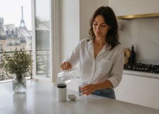 Une femme dans sa cuisine prépare sa routine bien-être avec Amaora OregaPlus avis