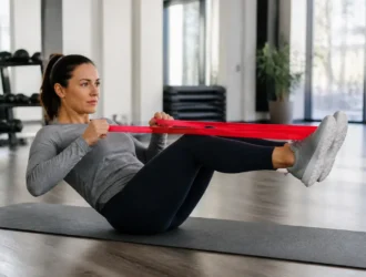 Femme active pratiquant des exercices ciblés pour obtenir silhouette en sablier dans un studio de fitness lumineux