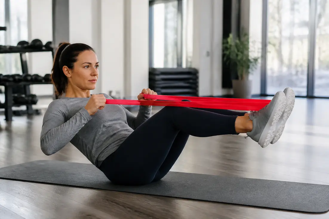 Femme active pratiquant des exercices ciblés pour obtenir silhouette en sablier dans un studio de fitness lumineux