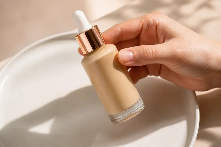 Flacon de fond de teint fluide hydratant pour le soin des peaux sèches