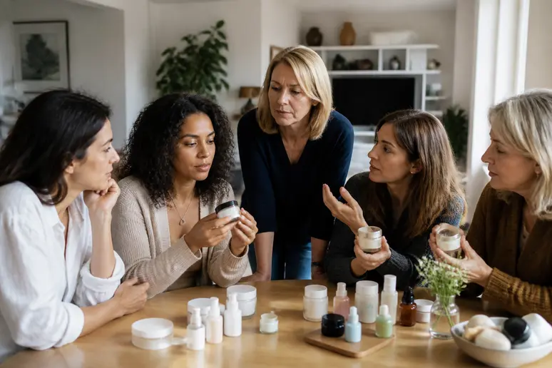 Groupes de femmes françaises partageant leurs My SOS Beauty avis clientes sur l'efficacité des soins.