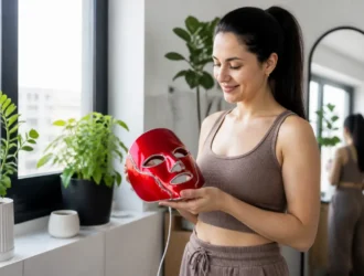 Une femme tient entre ses mains un CurrentBody meilleurs appareils beauté dans son salon lumineux.