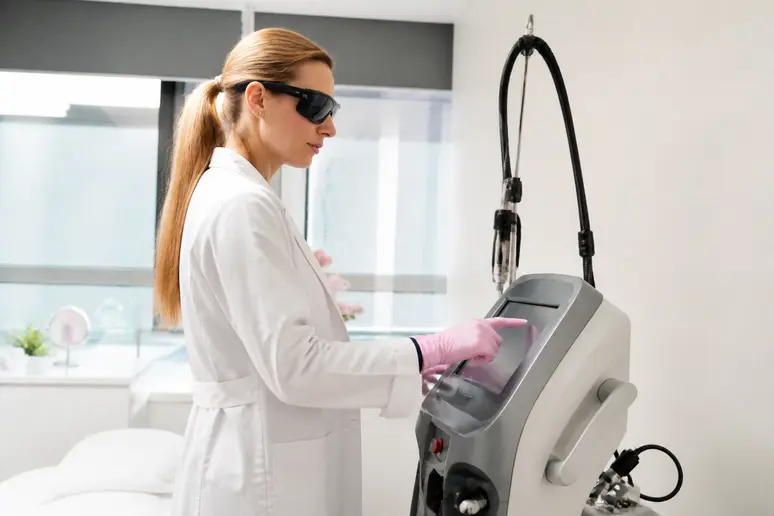 Réglage d'un laser médical pour le détatouage sourcils en cabinet spécialisé
