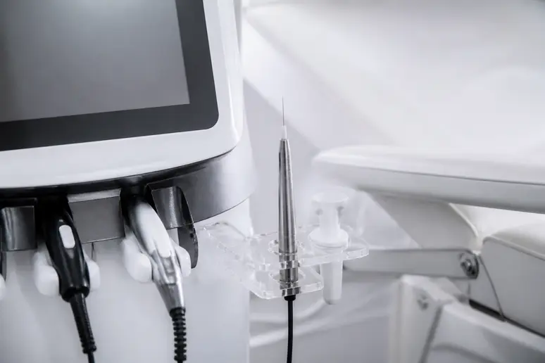 Appareil médical d'épilation par électrolyse avec son micro-filament stérile prêt pour une séance