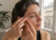 Une femme applique un soin cutané transparent lors de son rituel avec leaf cosmetics avis.