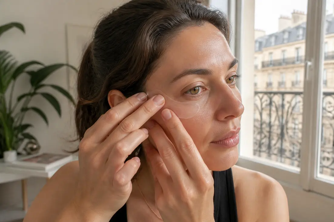 Une femme applique un soin cutané transparent lors de son rituel avec leaf cosmetics avis.