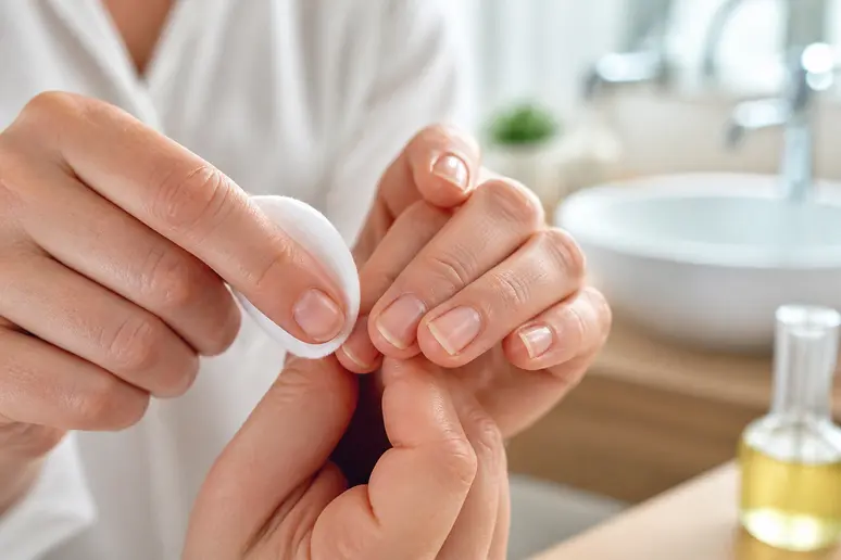Application d'un solvant doux pour enlever le vernis semi-permanent sans acétone sur les mains