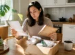 Cliente consultant un bon de livraison avant d'ouvrir son colis pour savoir que vérifier avant commande