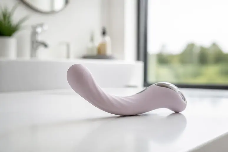 Sonde périnéale connectée en silicone souple posée sur une surface claire pour montrer sa conception ergonomique