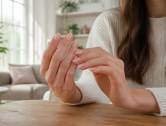 Gros plan sur des mains soignées pour observer l'état d'une tache blanche sur les ongles au quotidien.